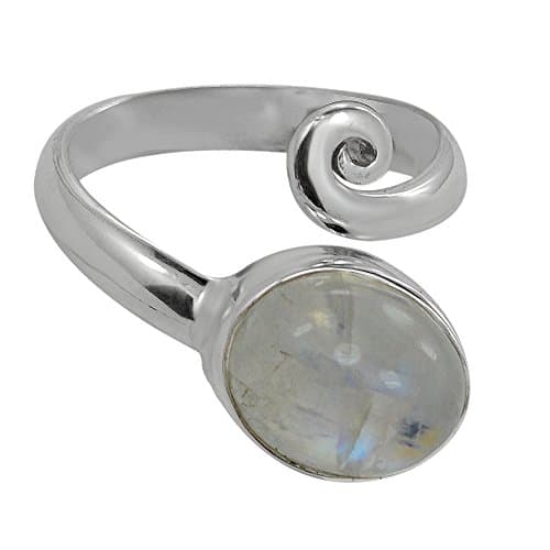 Natural Gemstone Rainbow Moonstone Adjustable Ring - 925 Sterling Silver - Blue Fire Moonstone Toe Ring - Stone Ring Size US 4 5 6 7 8 9 10 (4)