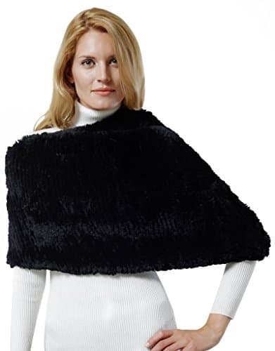 Nice Glory Women's 3-way Rex Rabbit Fur Hat and Neck warmer / Cowl Neck Scarf / Stole Black