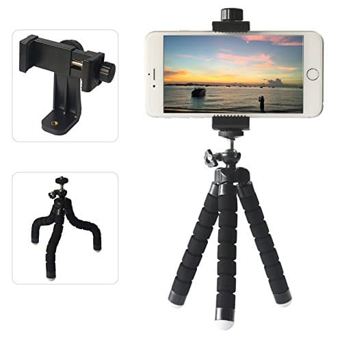 iphone Tripod Adapter, Universal Cell Phone Holder Smartphone Mount adapter, Vertical/Horizontal Adjustable Clamp 2.3~4.0" Wide (Tripod Mount+Tripod4(Black)) …