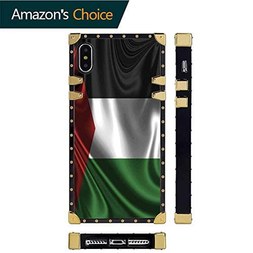 Square Case Compatible iPhone Xs iPhone X Case Flag of Palestine (2) Soft TPU Shockproof Protective Metal Decoration Corner Back Cover iPhone XS/X/10 Case 5.8 Inch