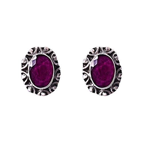 Red Ruby Gemstone Stud Earrings in Sterling Silver for Women