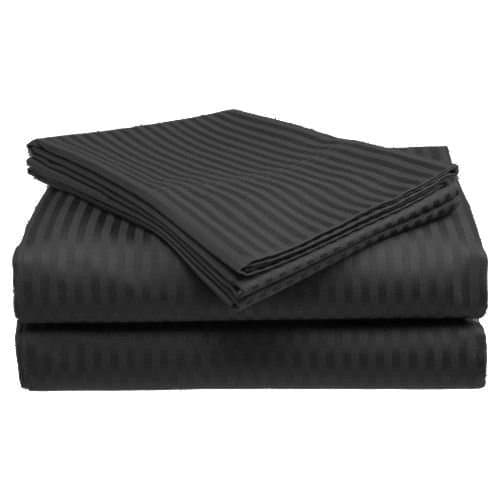 Both Pattern Solid/Stripe 1-Piece- Fitted- Sheet with 20-25 inches Extra Fit Deep Pocket Hotel Finish Adjustable Room 400 Thread Count 100% Pima Cotton (King , Stripe ,Black).