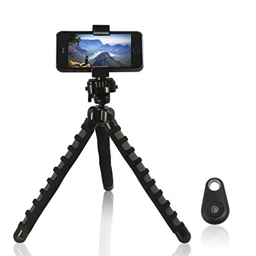 Gorilla Gear Flexible Tripod Kit - 8" Flexible Tripod, Universal Bluetooth Remote, Secure Cellphone Holder, Tripod Mount - Compatible with cellphones, GoPros, Digital Cameras and Camcorders - 1 Year Warranty