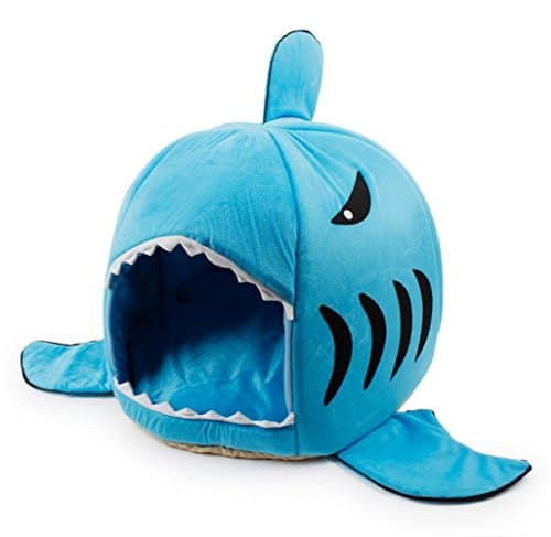 Grey Shark Bed for Small Cat Dog Cave Bed Removable Cushion