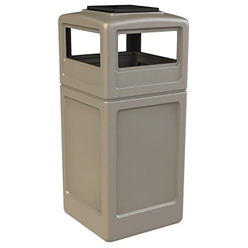Garbage Trash Can Bin Commercial Waste Container with Ashtray Lid, Polyethylene, 42-gal, Beige