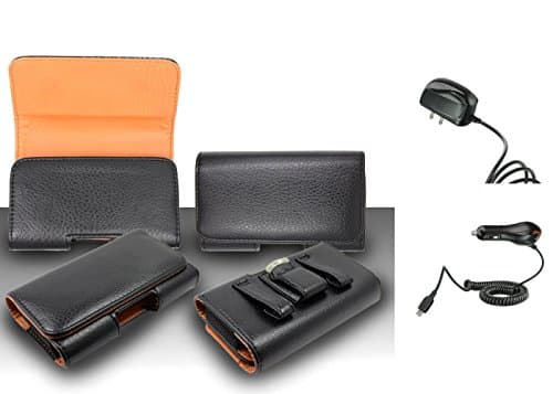 Pouch Case For HTC One M8 - Premium Classic Black Pebble Texture Leather Design Horizontal Leather Belt Case Clip Holster Pouch Cover Case (Fit for Single Phone With Thin Case or Back Cover Together) + Travel (Wall) Charger &amp; Car Charger