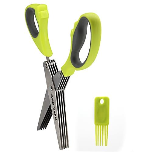 Multipurpose Kitchen Shear Herb Scissors 5-Layers Stainless Steel Blades with Comfortable Grip ABS Plastic Handles and Cleaning Brush&amp;Comb for Kitchen or Other Cutting
