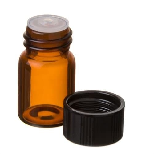 Premium Essential Supply2 ml (5/8 dram) Amber Glass Essential Oil Bottle with Orifice Reducer and Cap - 24 Pack