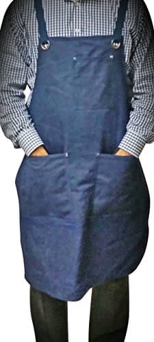 ProAprons - Heavy Duty Waxed Canvas Work Apron with Tool Pockets (Blue) ,Cross-Back Straps & Adjustable M to XXL