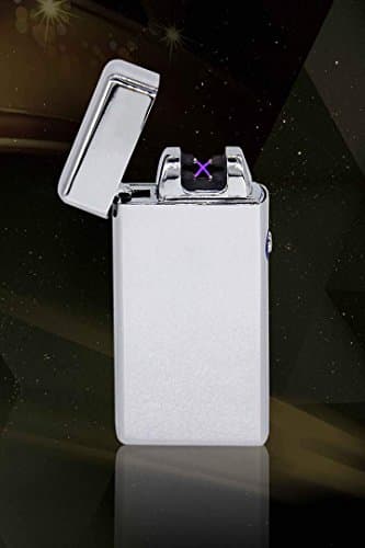 [1 YEAR WARRANTY] USB LIGHTER, ELECTRIC LIGHTER DOUBLE ARC LIGHTER, RECHARGABLE LIGHTER, Electric lighter, USB lighter, BLUE LED indicator lamp, black pack + USB cable, silvered lighter