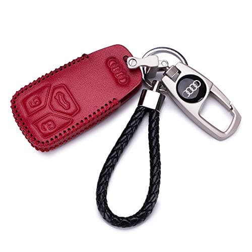 Key Chain Fob Cover Shell - 2020 Remote Ker Ring Case Bag Black Smart Key Fob Cover Case Full Protector Skin Remote Keyless Entry 8S0959754M 2016 A4 TT TTS 2017 Q7 3 Buttons Key(Audi-2 red)