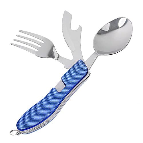 KAYSION 3 in 1 Outdoor Folding Tableware Knife, Fork and Spoon - Multifunctional -BLUE