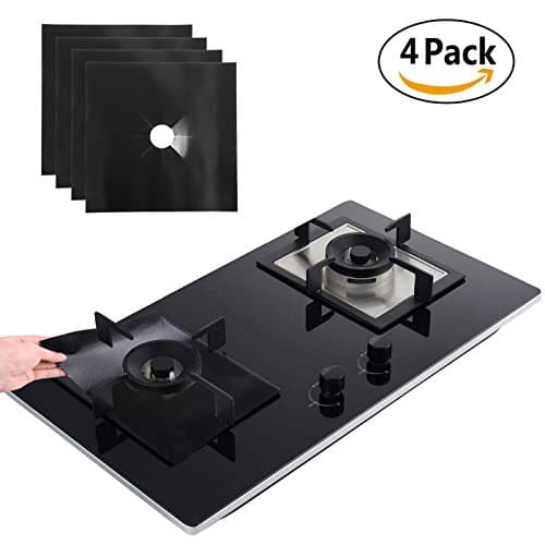 Gas Range Protectors,Black Stovetop Burner Protector Covers,4 Pack 10.6” x 10.6” Cooktop Cover Protector Liners- Reusable, Non-Stick, Heat Resistant, Easy to Clean - FDA Approved