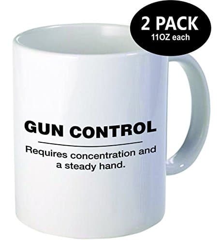 Pack of 2 - Gun control. Requires concentration and a steady hand - 11OZ ceramic coffee mugs - Best funny and inspirational gift