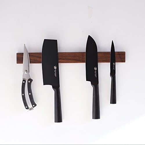 Walnut Magnetic Knife Holder with Multi Purpose Functionality as Knife Magnet, Knife Strip, Magnetic Organizer- Securely Holds Your Knives Keeps Your Kitchen Organized 17 Inch