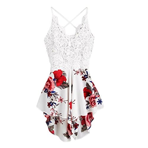Playsuits,Ba Zha 🍀 Women's Crochet Lace Panel Bow Tie Back Florals Ladies Summer Shorts Jumpsuit Trousers Skinny Rompers Mini Dress Ladies Shorts Skirts Tops Bohemian Body Suits Beachwear