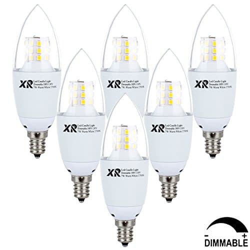 XinRui Lighting Dimmable 7 Watt B35 E12 Base LED Candle Light Bulb,Warm White 2700K,60W Incandescent Replacement, 360 Omni-direction Candelabra, Pack of 6 units