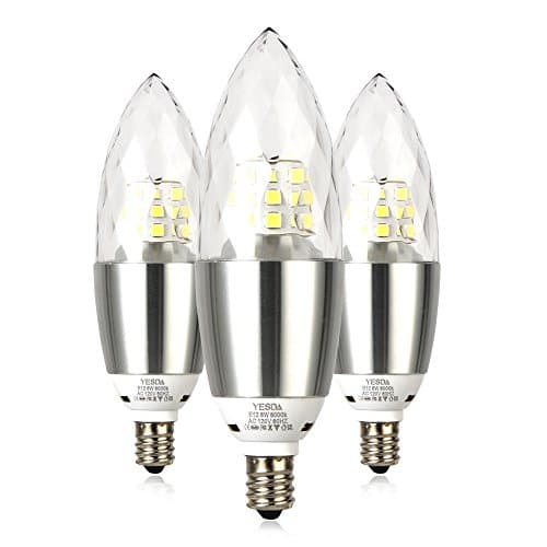E12 Base LED Light Bulbs, Candelabra LED Bulbs 6W, (Incandescent 60W bulb Equivalent),Daylight White 6000K, Non-Dimmable,3 Pack