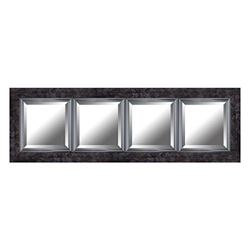 HobbitHoleCo Beveled Hanging Wall Decorative Mirror with Marble Style Frame and Liner, Black, 60.75-Inch by 19.25-Inch - Set of 4