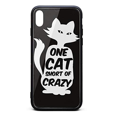 Cool Phone Case for iPhone X One Cat Short of Crazy Black Rubber Frame Tempered Glass Covers Pretty Shock-Absorbing Skid-Proof Never Fade Mobile Cases New Pretty