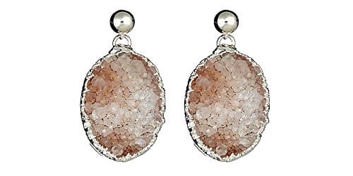 Large Oval Druzy Sterling Silver Earrings