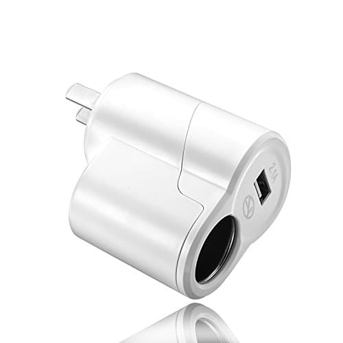 ESSOY AC to DC Power Socket Adapter Converter,110~220V Mains to 12V Household Car Cigarette Lighter Socket Power Adapter Charger, with USB 2.0 Interface (AC/DC Power Converter)