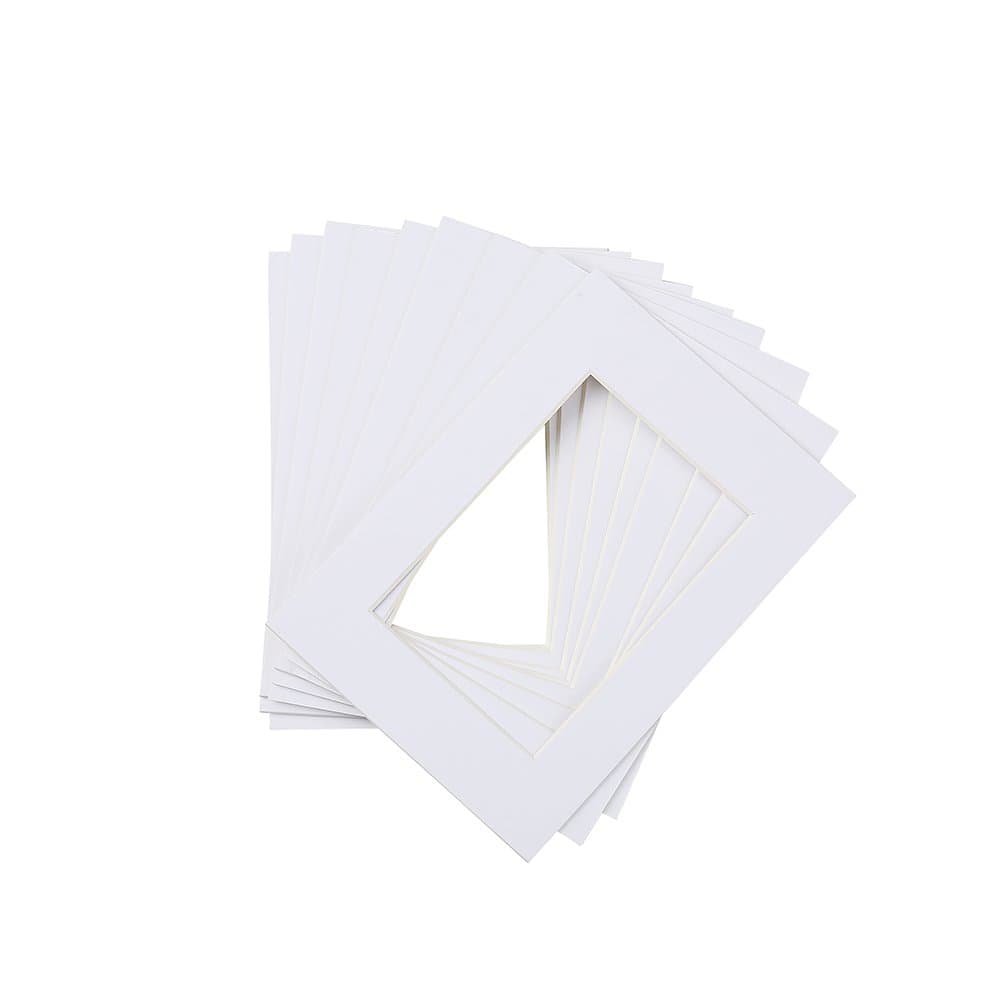 Mat Board White Picture Mats with White Core Pre-Cut 10 Pack 5x7 Bevel Cut for 4x6 Photo Art Prints Acid Free Mat