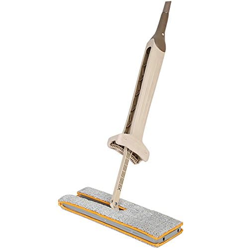 RangeX Double Sided Flat Lazy Mop 360 Degrees Cleaning Mop Self-Wringing Flipping Baseboard Extendable Duster Buddy Clean Tool (Khaki Flat)
