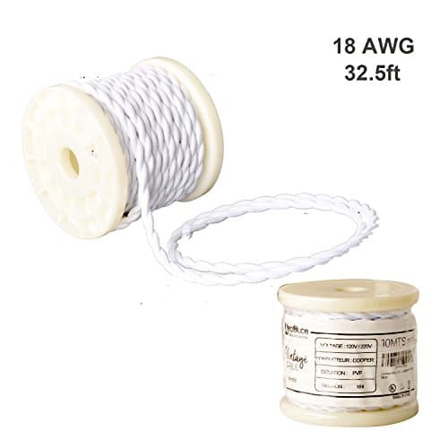 Decoluce Vintage Cable Twisted Cloth Covered Wire ,10Meter/32.8Ft,18-Gauge/2-Conductor,DIY Antique Industrial Fabric Electrical Cloth Lamp Cord with UL Certificationfor (White)