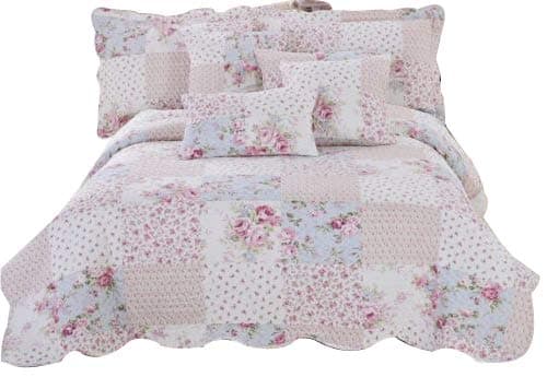 Massari Single Meadow Stitched Printed Patchwork Quilted Bedspread/Throw With 2 Pillow Cases - Cotton Filling (Design 3)