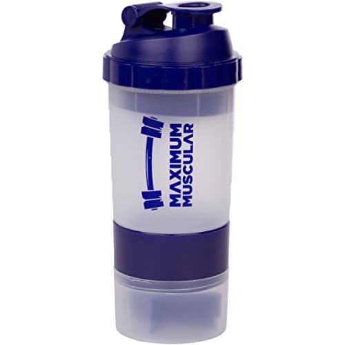 Protein Shaker Bottle By Maximum Muscular, Cup with Extra Storage Compartment for Powders &amp; Pills, Massive 20oz Capacity, Navy Blue
