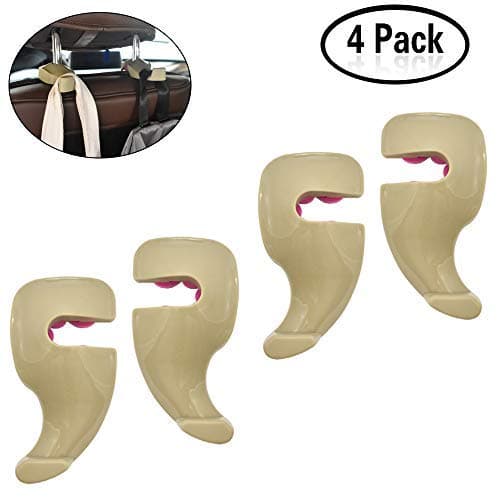 Doubmall Car Headrest Hook Car Back Seat Hooks 4 Pack Headrest Hanger Holder for Purse Bag Cloth Grocery (B-Beige)