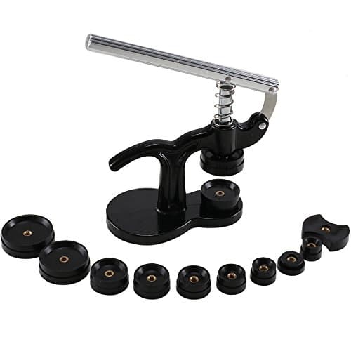 Watch Press Set INNKER 13Pcs Back Case Closer with12 ABS Dies(18mm-50mm) Watchmaker Watch Crystal Back Case Cover Press Close Professional Black Watch Repair Tool Kit