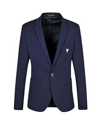 HZMK Men's Suit Jacket One Button Blazer US Size 33(Label Asian Size L) Blue