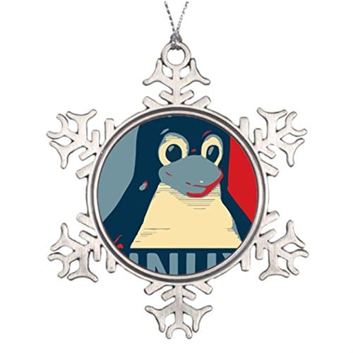 Personalised Christmas Tree Decoration Linux Tux penguin head red blue Pewter Christmas Snowflake Ornaments