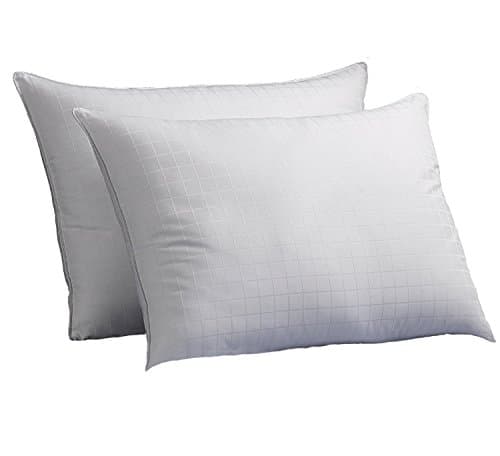 Luxury Plush Down-Alternative Hotel Luxe Pillows 2-Pack, King Size, Gel-Fiber Filled Pillows - Hypoallergenic, 100% Cotton Shell with Windowpane Pattern - Firm Density, Ideal for Side/Back Sleepers