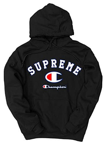 CHPN Champion Supreme White Logo Pullover Hoodie, Medium Black