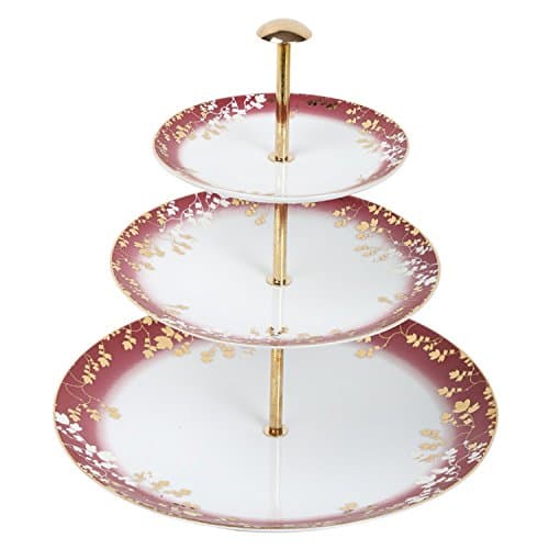 Decorium Designer New Kitchen Accesseries 3 Tier Serving Platter/Tea Party Centerpiece Dessert Stand TowerRound Assorted Dinner Set (17609)(Maroon)