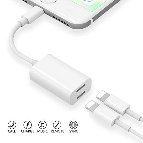 Dual Lightning Adapter Splitter for iPhone 7/7 Plus/8/8 Plus, Worice Lightning to Dual Lightning Headphone Charge Adapter, Support Call Music Charger Sync Data for IOS 10.3 Devices (D132)
