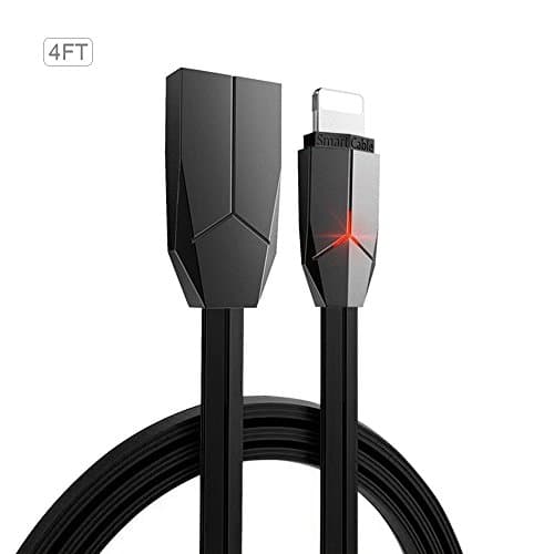 iPhone USB Charger, ASMOTIM LED Indicator Light Power Supply Line Zinc Alloyed Connector iPhone Charger Cable 4ft USB Cable Cord for iPhone X/8/8P/7/7P/6/6S/iPad Air iPod (Black)