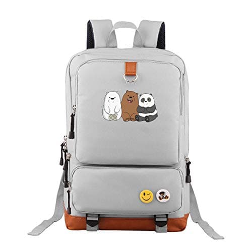We Bare Bears School Backpack, Unisex Classic Lightweight Backpack Shoulders Bag For Men Women College Schoolbag Travel Bookbag Gray