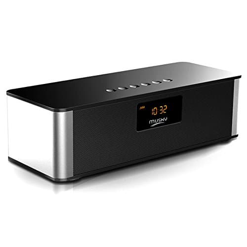 Wireless Bluetooth Speaker 10W Alarm Clock LED Time Display Multimedia HIFI Bluetooth DTS-HD Technology Wireless Stereo Subwoofer FM/ Micro TF/ SD Card USB/ AUX Input 2000mAh Battery (Black)