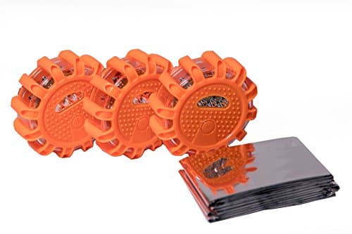 EM360 LED Road Flares Emergency Flashing Light Includes 1 Space Blanket - 3 Pack