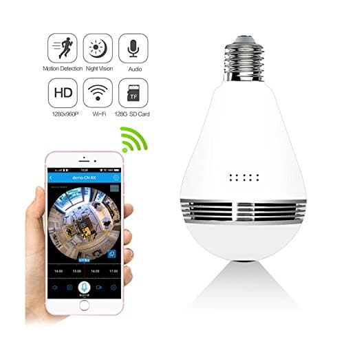 Security Panoramic Infrared Bulb Camera – (Upgrated Version) Marggle Wifi 960P Night Vision 360° Fisheye Lens IP Camera, Real-time Monitoring and Two-way Intercom, Loop Record and Data Protection