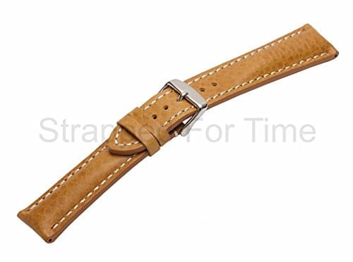 Strapped For Time 24mm Light Brown/Tan with White Stitch Heavy Pad Vintage Calfskin Leather Watch Band