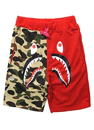 Mens Shark Pattern Camouflage Cotton Stitching Shorts