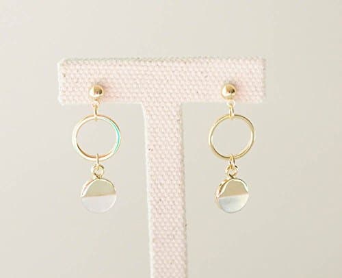 Tiny Sun &amp; Moon Circle Dangle Earrings with Mother of Pearl_Gold Plated
