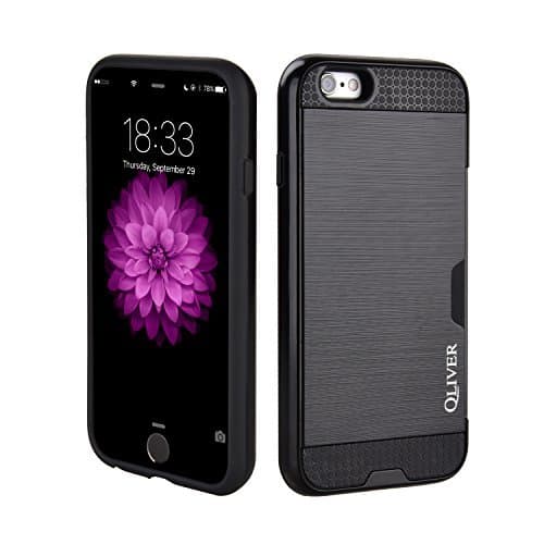 iPhone 6/6s Case, Qliver Shockproof Dual Layer Ultra Thin Wallet Card Holder Cases with Protective Cover for iPhone 6/6s, 4.7 inch - Grey &amp; Black