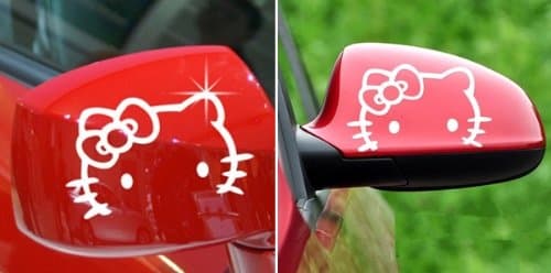 2 x Hello Kitty 15.5 x 10.5 cm Car Tuning Styling Motorcycle Sticker Outside Rear View Mirror (Choice of Colours)
