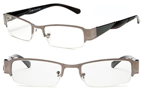 Light Weight Spring Hinge Half Rim Magnification Metal Frame Reading Glasses RX Strength +1.00 +1.50 +1.75 +2.00 (Silver, 1 x)